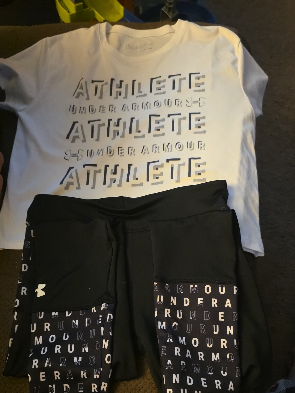 Under Armour Black Leggings with White 'Athlete' Graphic Tee